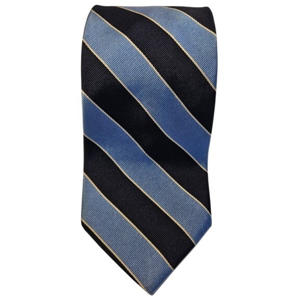 Brooks Brothers Makers Silk Repp Stripe Tie Navy Light Blue Woven in England USA